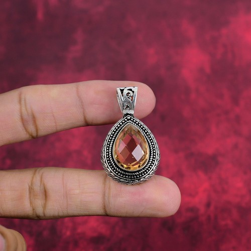 Lavish Morganite Gemstone Handmade 925 Sterling Silver Pendant Jewelry - Picture 3 of 5
