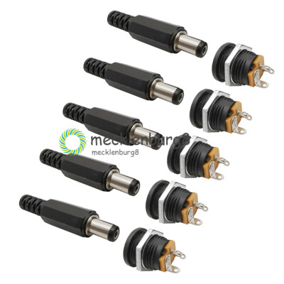 10Pcs 5.5x2.1mm 12V/3A DC Male Plugs +Female Socket Panel Jack Mount Connector