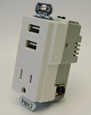 Pass & Seymour Dual 2.1A USB 5 VDC Charger + 15A 125V AC Receptacle Wall Outlet*