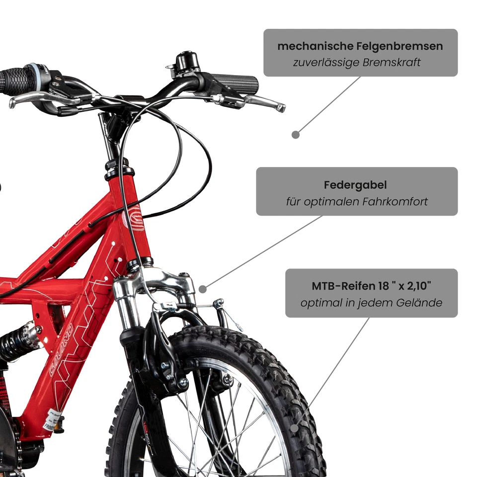 Galano FS180 18" Fahrrad 6 Gang Kinderfahrrad Mountainbike MTB rot 28cm - Bild 3 von 4