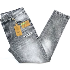 M.Society Men's Jeans Gray Faded Stretch Skinny Fit Denim Distressed Design Jean