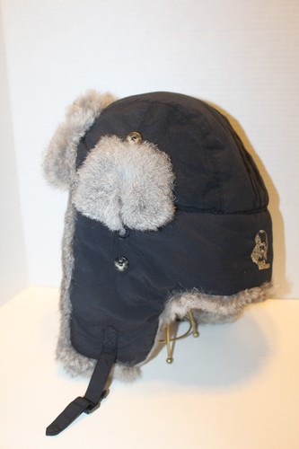 Cappello Mad Bomber naturale pelliccia di coniglio orecchio patta mentoniera nero supplex medio - Foto 6 di 12