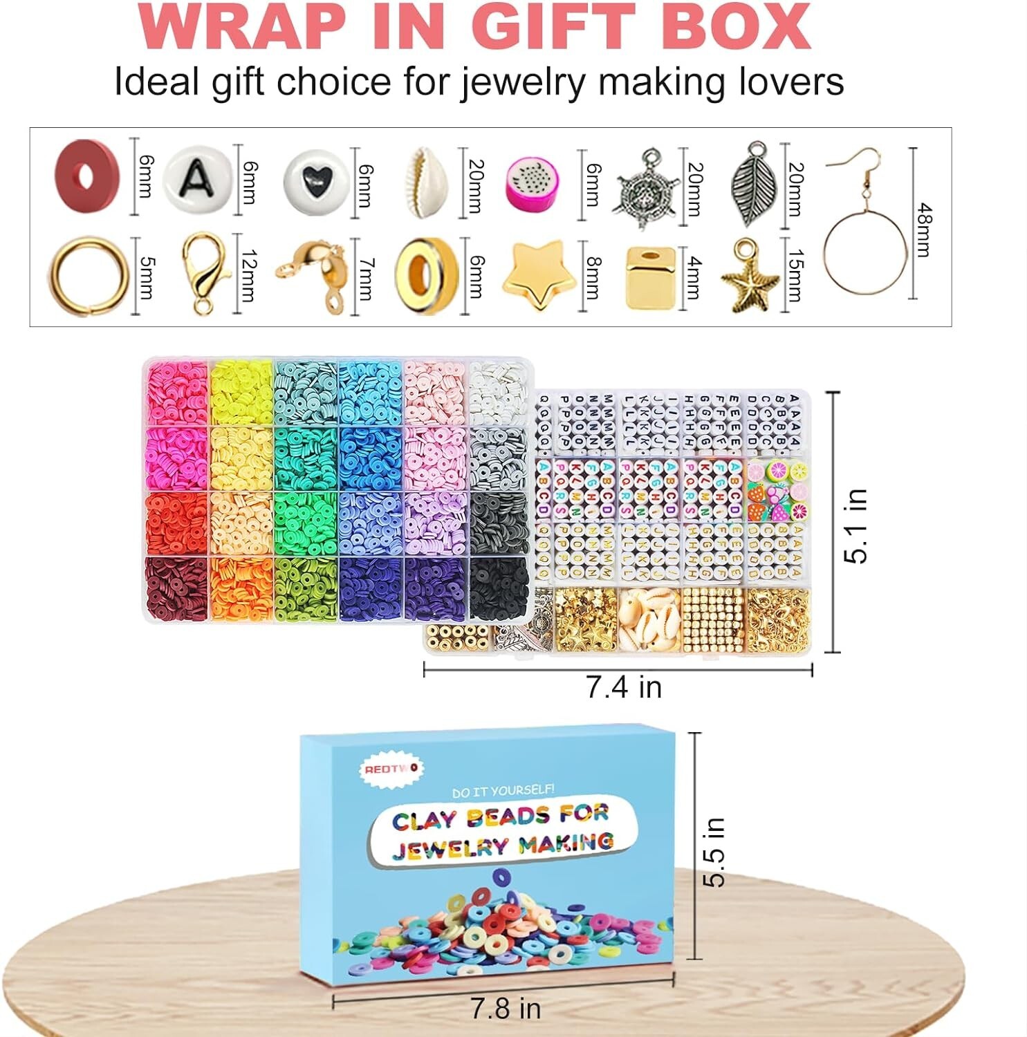 7200 Pcs Clay Beads Bracelet Making Kit, Preppy Friendship Flat Polymer