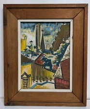 Nora Hauser Oil On Board Modernist Expressionist Landscape Painting Signed 18X22