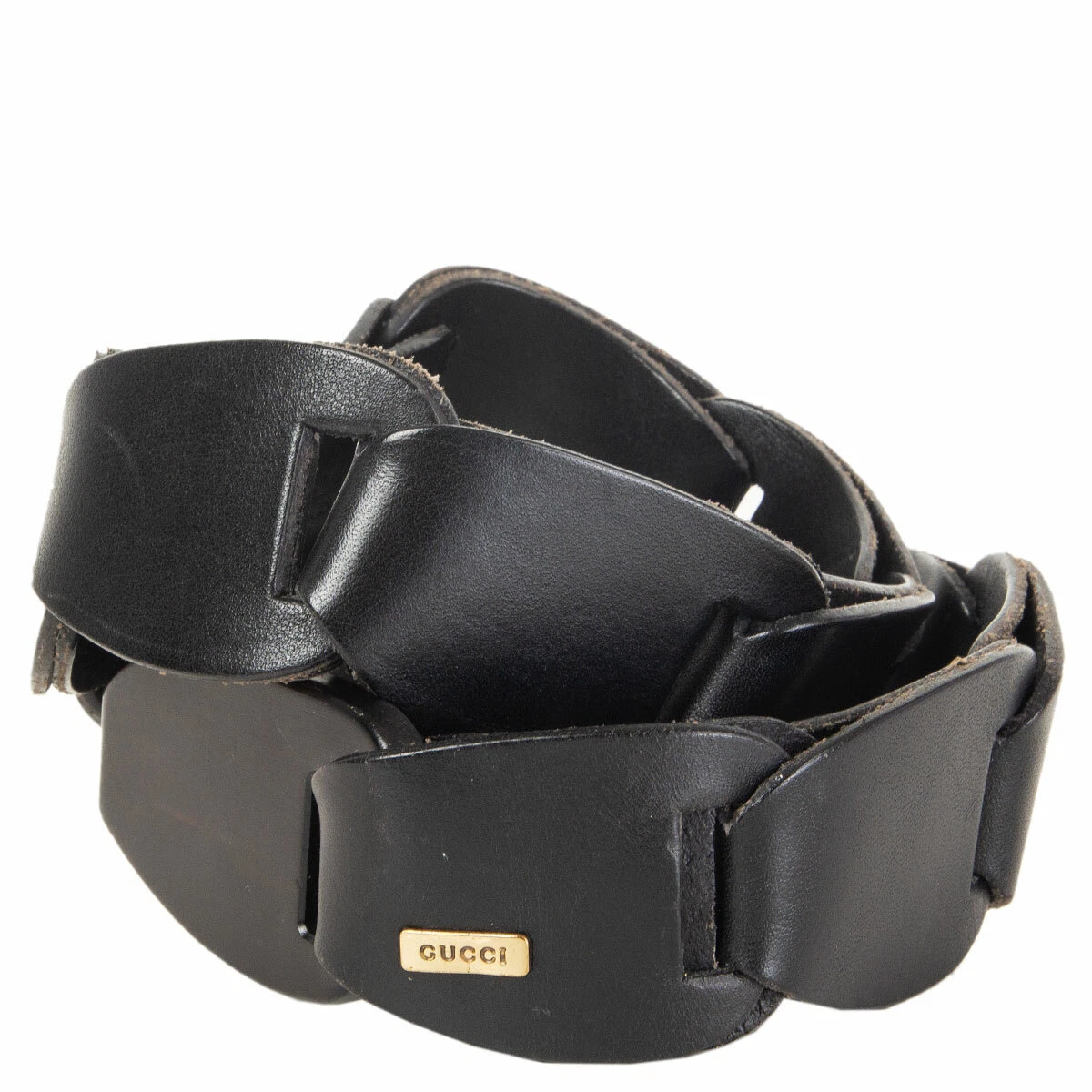 61843 auth GUCCI black leather INTERTWINED Belt 80 / 32