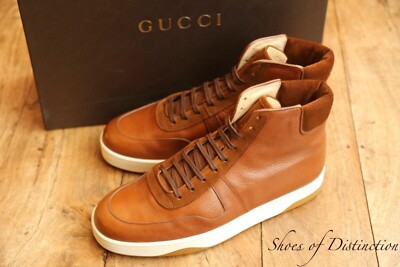Gucci Brown Leather Suede Hi High Top Sneakers Men's UK 7