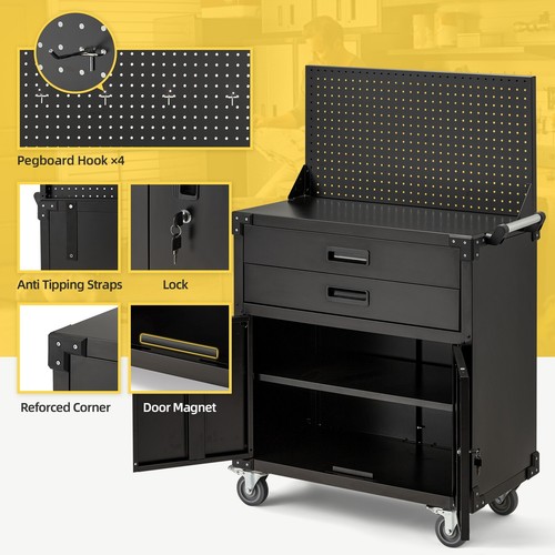 Rolling Tool Chest Tool Organizer Box with Lockable Wheels Pegboard Tool Cart - Picture 5 of 9