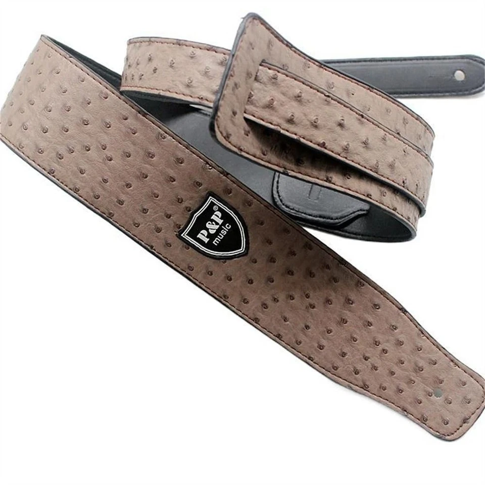 Correa de guitarra ajustable de cuero PU en relieve para correa de bajo eléctrico acústico Foto 4 de 4