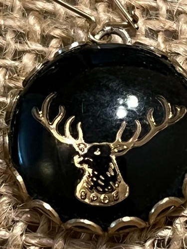 Black and Gold Deer Silhouette earrings dangle kidney hook hunting buck 1.5" - Picture 2 of 4