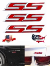 3= PREMIUM Red SS Badge Fender Trunk Emblem Decal for Chevy Camaro Impala Cobalt