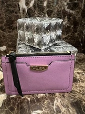 Henri Bendel Orchid Leather  Card Case Wallet Coin Purse KeyChain