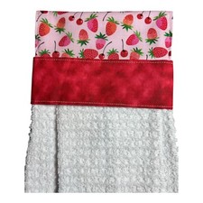 Strawberries  Cherries - Handmade Hanging Kitchen Dish Hand towel - 100 Cotton