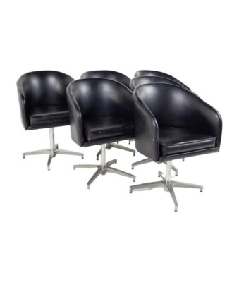 Overman Style Mid Century Black Vinyl Pod Occasional Lounge Chair - Set of 6