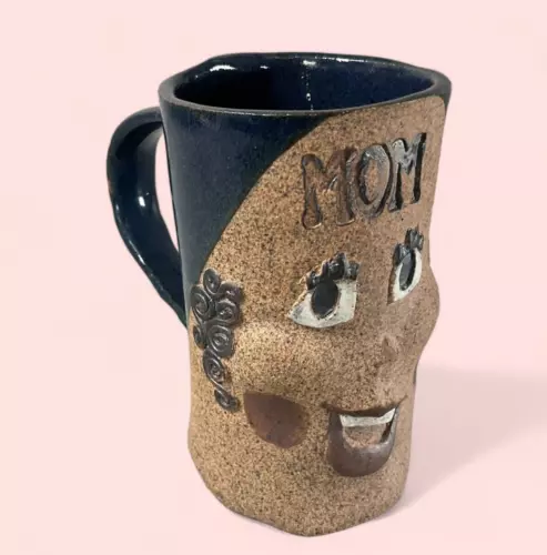 Mom Pretty Funny Face 3D Pottery Stoneware Coffee Mug Signed Chuckos Vintage