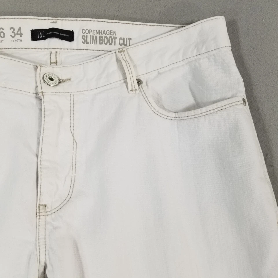 INC jeans men's 36 x 33 Copenhagen slim bootcut white denim pants retro - Image 4 of 4