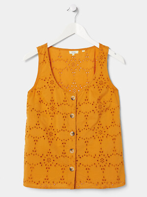 EX Fat Face Ochre Tia Broderie Button Cami in Sizes 12, 14, 16, 18 RRP £35
