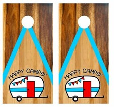 Happy Camper Two Tone Wood Cornhole Board Wraps FREE SQUEEGEE 3157