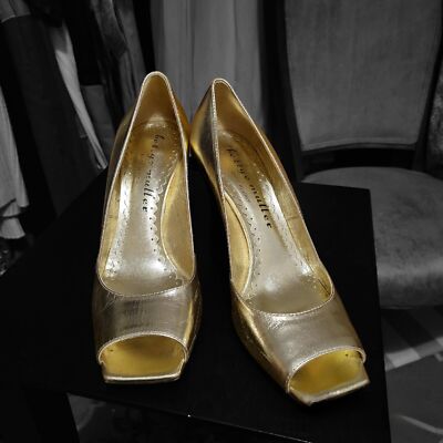 Bettye Muller womens shoes size 7 EU 37gold leather open toe pump 3-inch heels