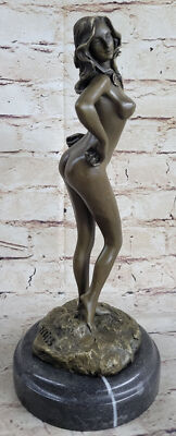 Hautfarben Mädchen Stehend IN Model Pose Messingskulptur Marmor Statue Von Preiß