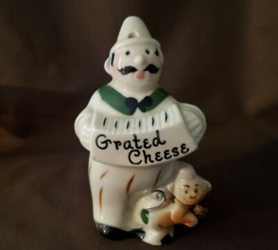Vintage Kitsch Organ Grinder Accordion Man Grated Cheese Shaker W/ Monkey