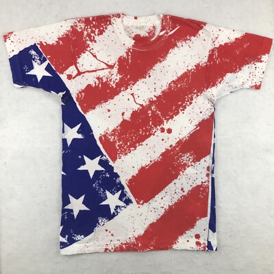 vintage 80s USA ALL-OVER PRINT T-Shirt SMALL american flag single