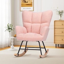 Rocking Chair Upholstered Accent Chair for Nursery Living Room Bedroom Pink