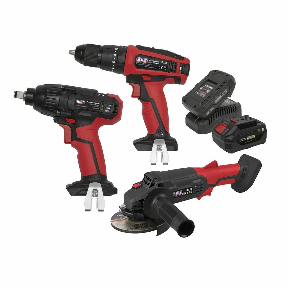 Sealey 3 Tool Cordless Combo Kit SV20 Hammer Drill Wrench Cordless Grinder - Image 2 of 3