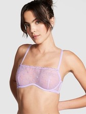 NWT PINK Victoria's Secret Mesh Hearts Lace Unlined Bra Purple Sz Large