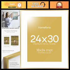 Elegant 24x30 Gold Picture Frame - High-End Metal with 18x24 Mat Opening, Temper