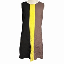 Vince Camuto Colorblock Shift Dress Women’s 8 Sleeveless Black Brown Yellow Work