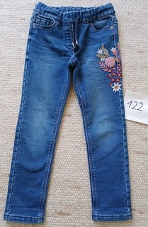 Jeans Jogger lange Hose Gr. 122 bestickt Blumen Mädchen innen angeraut Winter