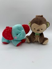 Fisher Price Lot Set Blue Red Elephant Monkey Crinkle Baby Rattle 2013 7" Plush