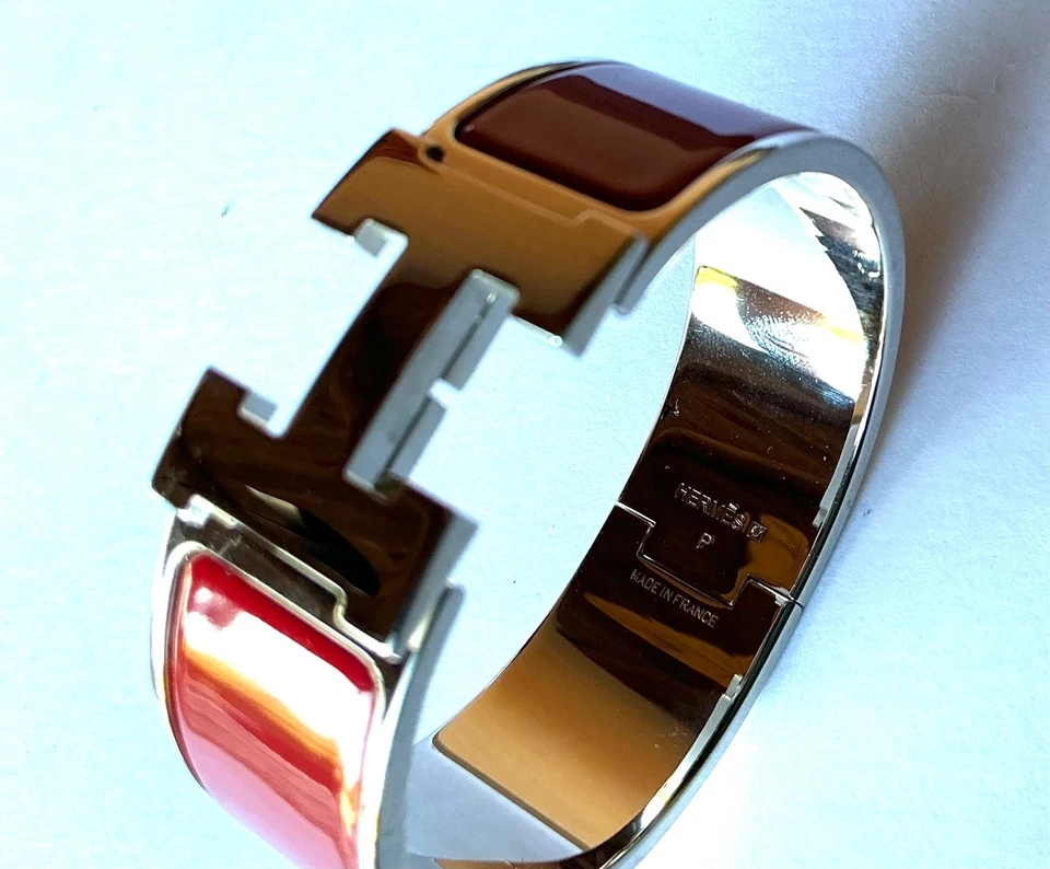 Pulseira HERMES PM tamanho esmalte vermelho paládio clic Clac H - Imagem 2 de 4