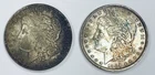 PAIR OF GEM BU+++ RAINBOW TONED MORGAN DOLLARS! GORGEOUS COLOR! WOW! NR #G3020