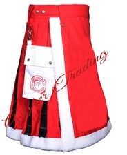 Handmade Santa Claus Kilt, Red Christmas Utility Kilt, New Year Hybrid kilt