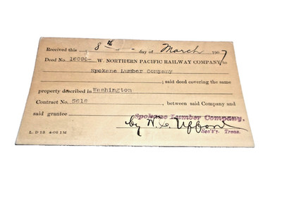 MARCH 1907 NORTHERN PACIFIC RAILROAD SPOKANE WASHINGTON LAND DEED POST CARD