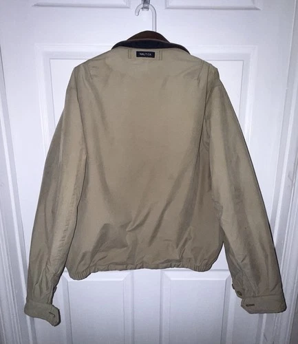 Nautica Men's Bomber Jacket XL Beige/Brown Full Zip Spread Collar Lined Pockets image 5