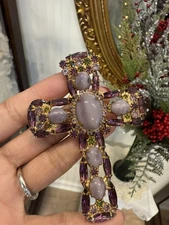 Vintage Juliana Lavender Rhinestone & Cabochon Cross Brooch Pendent