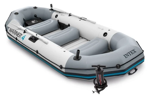 Intex Mariner 4 Person Inflatable Boat Set with Aluminum Oars and Pump