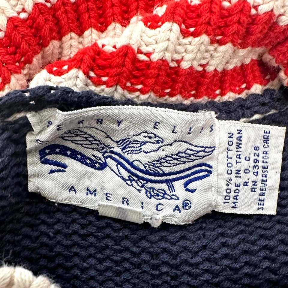 Perry Ellis Vintage 1980s American Flag Intarsia Knit Evil Knievel Levis Sweater - Image 3 of 4