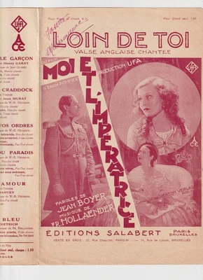 FILM UFA MOI ET L'IMPÉRATRICE HARVEY BOYER PARTITION LOIN DE TOI HOLLAENDER 1933 - Photo 1/2