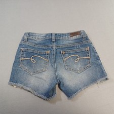 Justice Premium Girls Denim Shorts Size 12S Blue Crochet Lace Side Frayed Hem