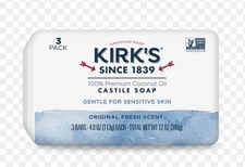 3 Pack Kirk's 100 Premium Natural Bar Soap Coconut Oil Castile, Original Fresh
