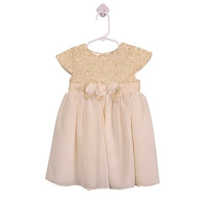 Penelope Mack Special Occasion Dress Girls 2T Cream Gold Metallic Lace Rosette