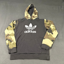 Adidas Originals Hoodie Mens S Black Camo Trefoil Logo Pullover Pockets Athletic