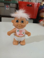 Vintage Russ Girl Baby  s First Christmas 3"Troll Doll Pink Hair Pink Bib Diaper