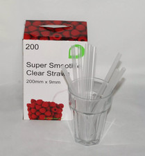Clear 9mm Wide Straight Jumbo Straws For Milkshakes Smoothies Slush 200mm Long