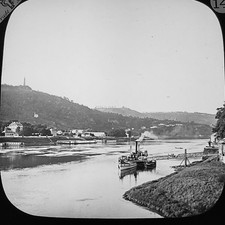 Antique Glass Magic Lantern Slide River Moselle Working Steam Boat Ship Marine