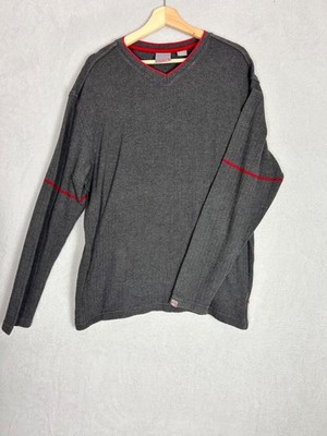 Quicksilver, grauer + roter Besatz V-Ausschnitt Herrenpullover Pulli, Größe M - gebraucht