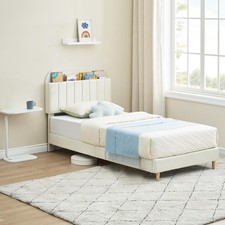 Twin Size Princess Bed with Bookcase Headboard - Velvet Upholstered  Noise-Free